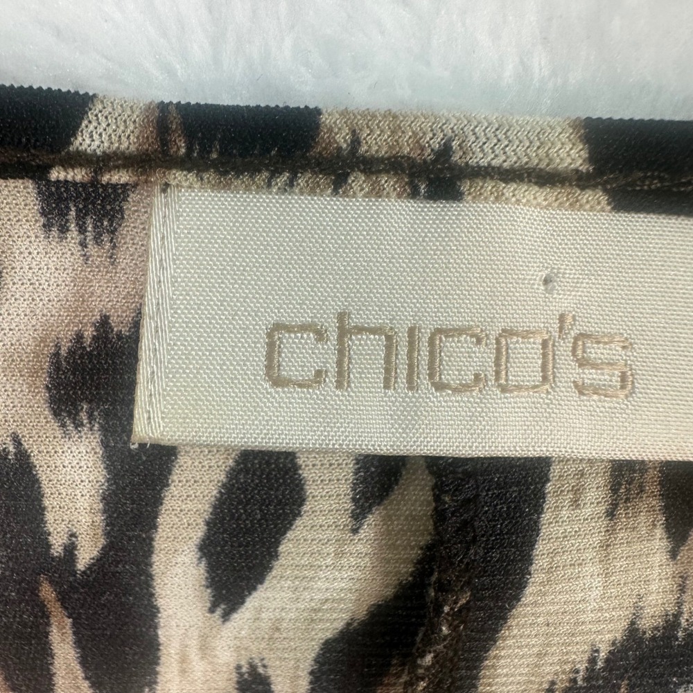 Chico's Blouse Women M size 8 Brown Leopard Print V-Neck Cold Shoulder - Picture 3 of 9